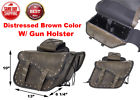 4065-12 Dream Apparel Universal Motorcycle Studded Distressed Brown Leather Saddlebags Carry