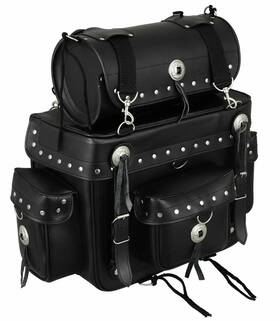 Bikers Gear 1231321 Motorcycle Studded Sissy Bar Bag Leather Travel Luggage For Harley Chopper