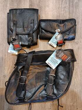 Diamond Plate 024409998874 Motorcycle Luggage Set Iron Horse 3pc Rock Design Genuine Buffalo Leather