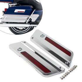 Earthoee 550756720245 Saddlebag Latch Plate Cover With Red Reflectors Fit Harley Touring 1993-2013 Chrome