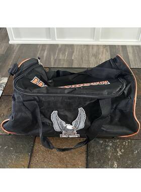 98228-25vx Harley-davidson Black With Orange Trim Duffle Bag Travel Carry-on Shoulder Strap
