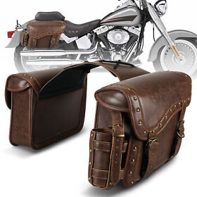 Nicecnc82a1026126 Large Vintage Brown Motorcycle Pu Leather Saddlebags With Cup Holder Universal Fit