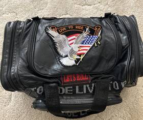244099300 Live To Ride Diamond Plate Leather Travel Motorcycle Barrel Bag Route 66 Euc