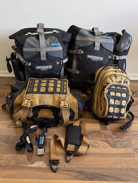 Mosko Po1410 Moto Kit - 35l Pannier Set. 30l Duffle Bag. Tank Bag Like New