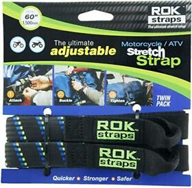 Rok Straps 18 To 60inch Adjustable Motorbike Black Blue Twin Pack