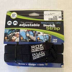 Rok025 Rok Straps Motorcycle Bike Atv Hd 60 Inch 1500mm Adjustable Black Stretch Twin Pack