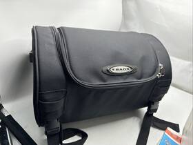 Tbu851 T-bags Motorcycle Luggage Top Roll Barrell Canvas Black Straps Zipper 14.5x10 Inch