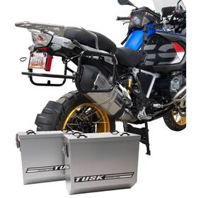 146734021821b2-58d0a6 Tusk Aluminum Panniers With Pannier Racks V2 Large Silver Panniers/black