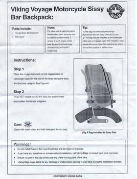 Vk-bpk-100 Viking Voyage Motorcycle Sissy Bar Backpack New
