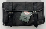 Diamond Plate Sissy Bar Tool Bag Black Buffalo Leather Patchwork Buckle Strap. Fixed Price $9.99.