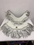 White Leather Saddlebag Bib Fringe Studded Concho Harley Touring Softail. Fixed Price $235.00.