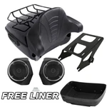 Black King Pack Trunk Rack Backrest Speakers For Harley Touring Road Glide 14-25. Fixed Price $429.50.