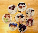 Set Of 8 Diamond Art 4" Wooden Coasters "feathers" Design & Iron Holder. Fixed Price $22.85.