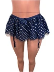 Y2K Navy Blue Dot Micro Mini Skirt Mesh Garters Back Hook Bow Lolita Cosplay. Fixed Price $32.00.