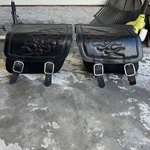 Saddlemen Highwayman Tattoo Slant Large Saddlebags W/orange Flame (X021-05-0416). Fixed Price $180.00.