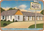 Metal Sign - Iowa Postcard Marengo Motel, U. S. Highway 6. 1 4 Mile West. Fixed Price $19.95.