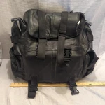 Jafrum Motorcycle Gear Large Black Leather Sissy Bar Saddlebag Expandable. Fixed Price $120.00.