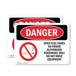 (2 Pack) Open Fuel Tanks No Power Osha Danger Sign Decal Metal Plastic. Fixed Price $83.99.