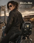 Willie & Max Black Magic Studded Leather Sissy Bar Bag With Eagle Emblem. Fixed Price $65.00.