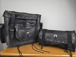 Sissy Bar Bag Motorcycle Travel Luggage 2 Piece With Studs Large Touring Euc. Fixed Price $110.00.