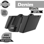 Denim Black No Cutout Stretched Saddlebag Extended Bags For Harley Touring 2014+. Fixed Price $1277.00.