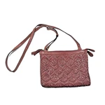 Vintage Y2K Real Leather Auburn Brown 3 Compartment Crossbody Bag Braided Front. Fixed Price $21.99.