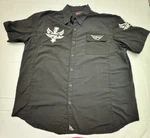 Fly Racing Mens Snap Button Up Short Sleeve Embroidered Black Pit Shirt Large. Fixed Price $8.00.