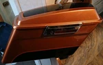 Harley Davidson 105 Anniversary Rite Side Saddle Bag Orange And Black Chromelatc. Fixed Price $292.00.