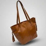 Patricia Nash Tan Cognac Leather Tote Bag Side Tassels Zip Pocket Gold Hardware. Fixed Price $94.99.