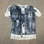 Crank Graphic T-shirt Mens Xl White Blue Faux Denim Vest Rhinestone Eagle 1297. Fixed Price $24.99.