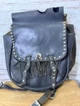 Vintage Harley Davidson Saddlebags Studded Fringe Leather Black As Is Read. Fixed Price $150.00.