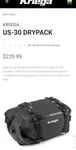 Kriega US-30 Drypack Waterproof Motorcycle Tail Bag Luggage. Fixed Price $200.00.