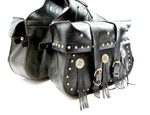 Pair Willie And Max Saddlebags Black Throwover W/ Medallions, Fringe, Straps. Fixed Price $48.74.