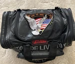 Live Ride Diamond Plate Leather Travel Motorcycle Barrel Bag Route 66 Euc. Fixed Price $21.12.