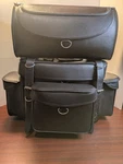 Raider Motorcycle Black Leather Touring Storage Luggage Bag Set #2344. Fixed Price $125.00.
