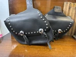Auburn Motorcycle Leather Saddlebags Universal Studded Teardrop Harley Bike. Fixed Price $111.99.