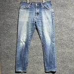 Buck Mason Ford Standard Jeans Men 36X34 Blue Button Fly 14OZ Double Dipped. Fixed Price $64.99.