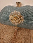 Elegant Miggie Babybluecrystal Tasselclutch Bag (9"X1.6"X4.7")W/SHOULDER Chain. Fixed Price $97.49.