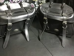 All American Rider Black Leather Universal Saddlebags. Fixed Price $149.99.