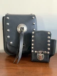 Vtg Official Harley-davidson Leather Studded Rear Sissy Bar Bag + Small Clip-on. Fixed Price $85.00.