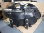 Universal Fit Tour Master Slant Throw Over Leather Saddlebags Like New. Fixed Price $100.00.